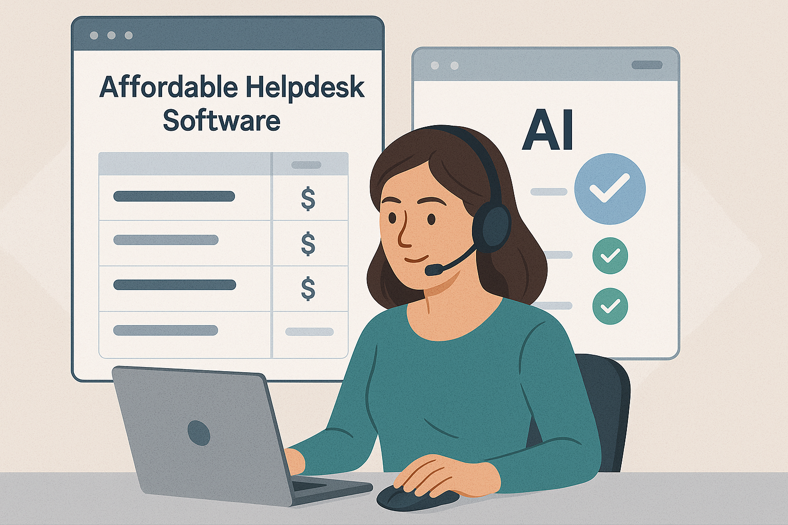 Support agent comparing affordable helpdesk software with AI features