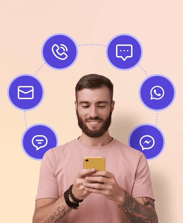 Unified inbox showing email and voice with upcoming chat and SMS