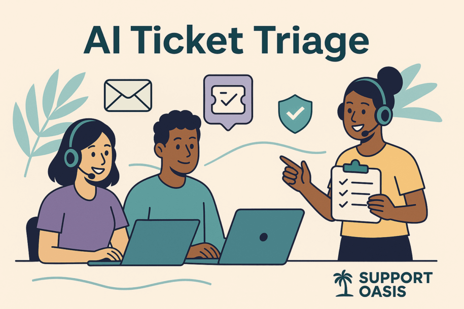 AI ticket triage hero with agents routing email tickets using clear, simple rules.